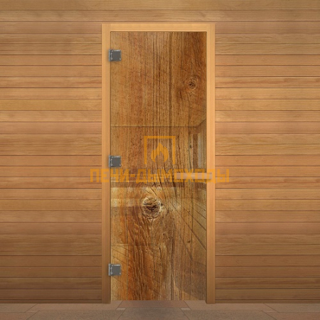 Дверь стекло ДЕКОР "ДЕРЕВО" СТАНДАРТ 190х70 (8мм, 3 петли 710 CR) (ОСИНА)